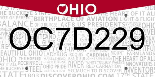 OC7D229 Ohio License Plate