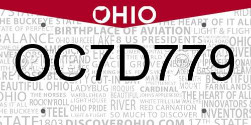 OC7D779 Ohio License Plate