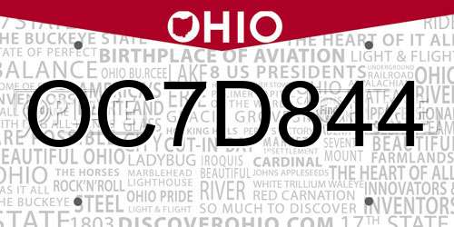 OC7D844 Ohio License Plate