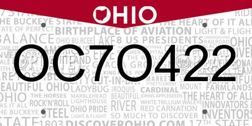 OC7O422 Ohio License Plate