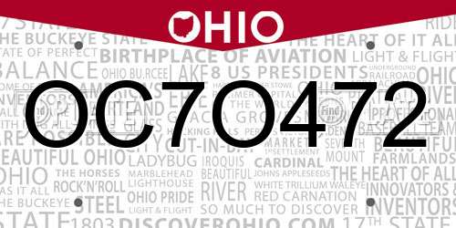 OC7O472 Ohio License Plate