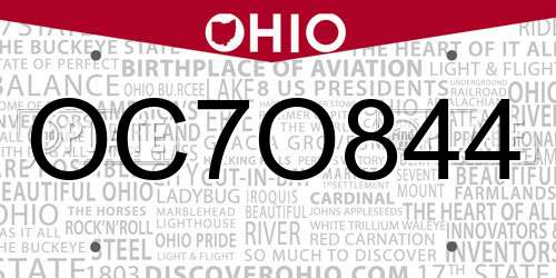 OC7O844 Ohio License Plate