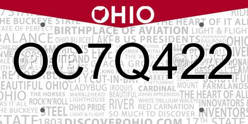 OC7Q422 Ohio License Plate