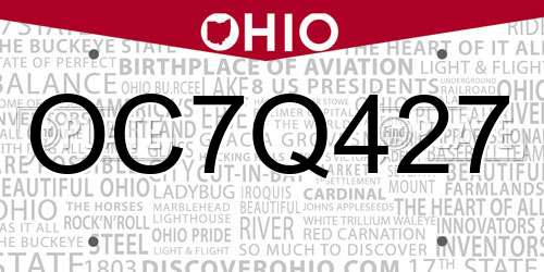 OC7Q427 Ohio License Plate