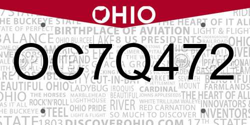 OC7Q472 Ohio License Plate
