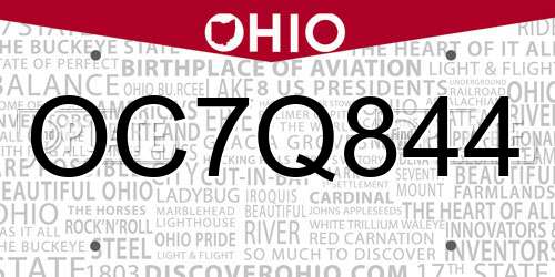 OC7Q844 Ohio License Plate
