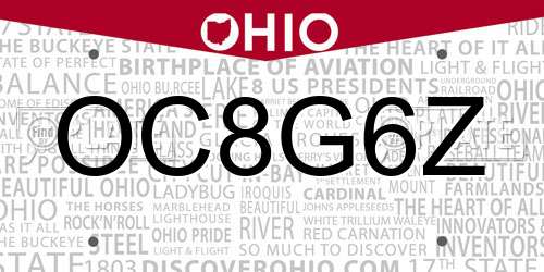 OC8G6Z Ohio License Plate