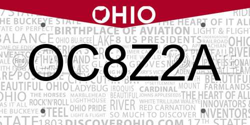 OC8Z2A Ohio License Plate
