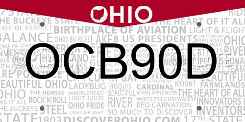 OCB90D Ohio License Plate