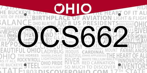 OCS662 Ohio License Plate