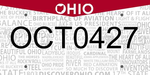 OCT0427 Ohio License Plate