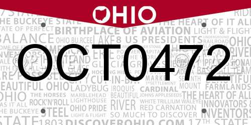 OCT0472 Ohio License Plate