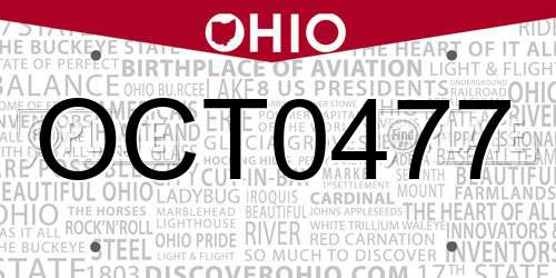 OCT0477 Ohio License Plate