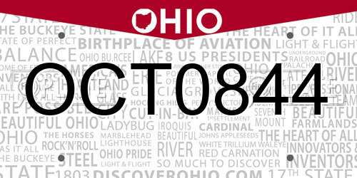 OCT0844 Ohio License Plate