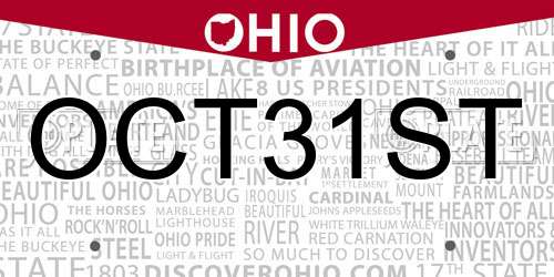 OCT31ST Ohio License Plate
