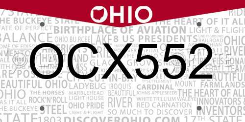 OCX552 Ohio License Plate