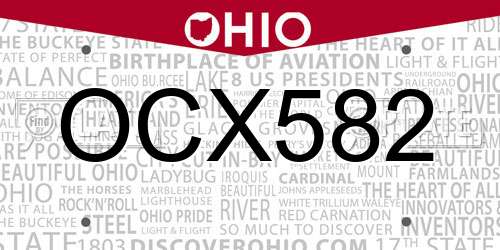 OCX582 Ohio License Plate
