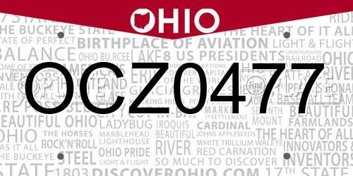 OCZ0477 Ohio License Plate