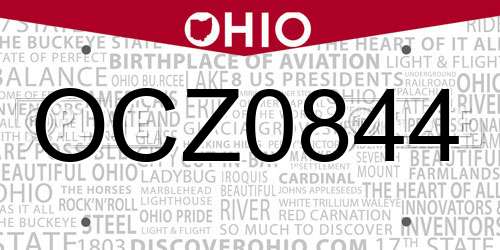 OCZ0844 Ohio License Plate