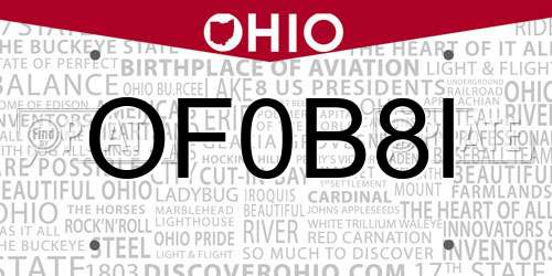 OF0B8I Ohio License Plate