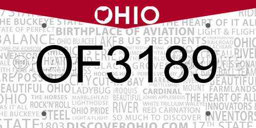 OF3189 Ohio License Plate
