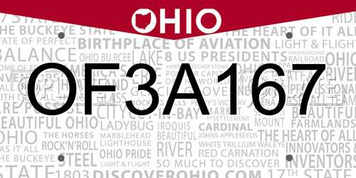 OF3A167 Ohio License Plate