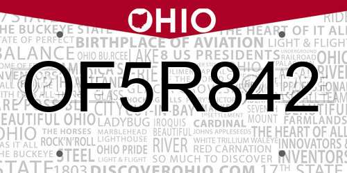 OF5R842 Ohio License Plate
