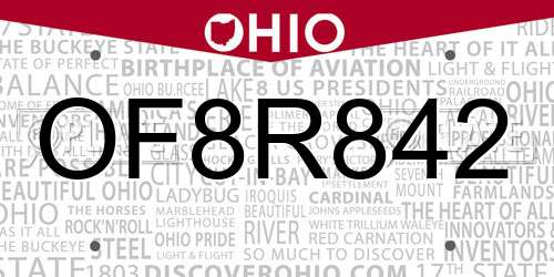 OF8R842 Ohio License Plate