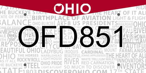 OFD851 Ohio License Plate
