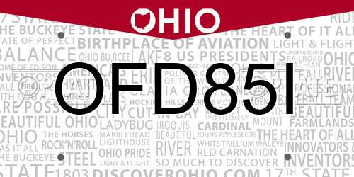 OFD85I Ohio License Plate