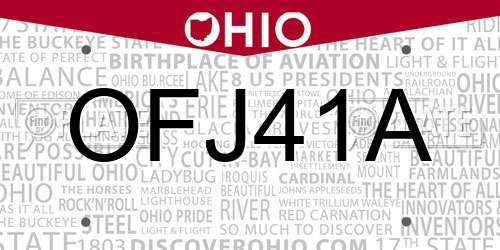 OFJ41A Ohio License Plate
