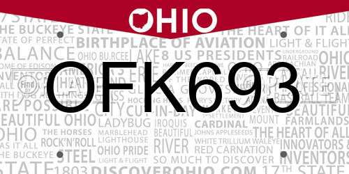 OFK693 Ohio License Plate