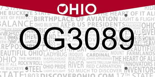 OG3089 Ohio License Plate