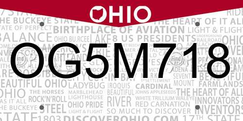 OG5M718 Ohio License Plate