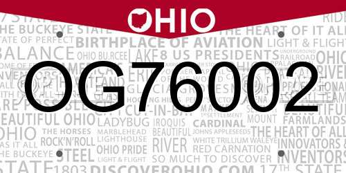 OG76002 Ohio License Plate