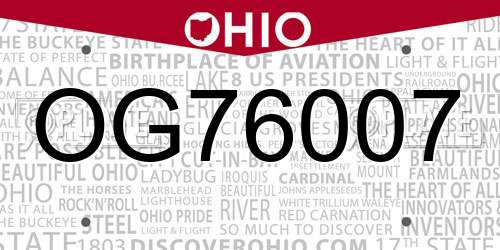 OG76007 Ohio License Plate