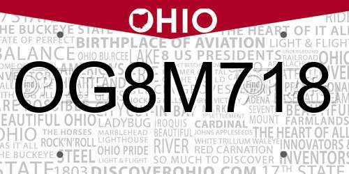 OG8M718 Ohio License Plate