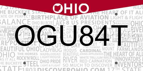 OGU84T Ohio License Plate