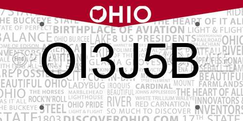 OI3J5B Ohio License Plate