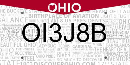OI3J8B Ohio License Plate
