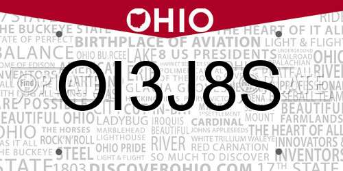 OI3J8S Ohio License Plate