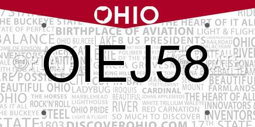 OIEJ58 Ohio License Plate