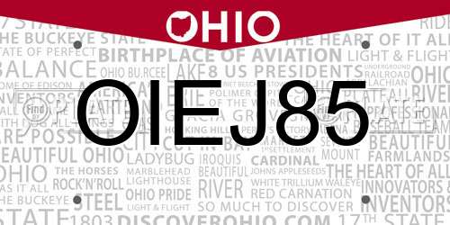 OIEJ85 Ohio License Plate
