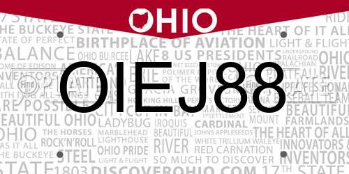 OIEJ88 Ohio License Plate