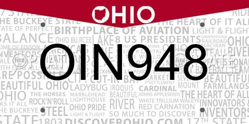 OIN948 Ohio License Plate