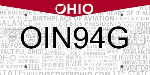 OIN94G Ohio License Plate