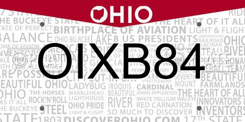 OIXB84 Ohio License Plate