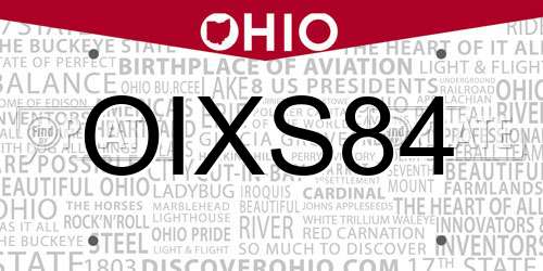 OIXS84 Ohio License Plate