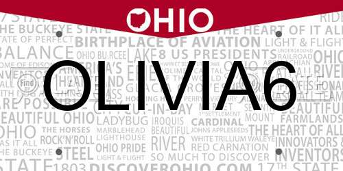 OLIVIA6 Ohio License Plate