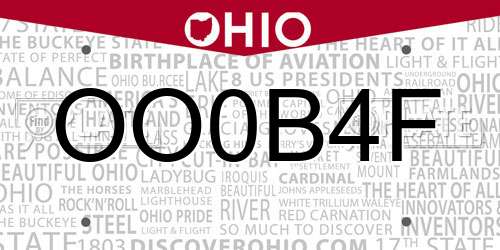 OO0B4F Ohio License Plate
